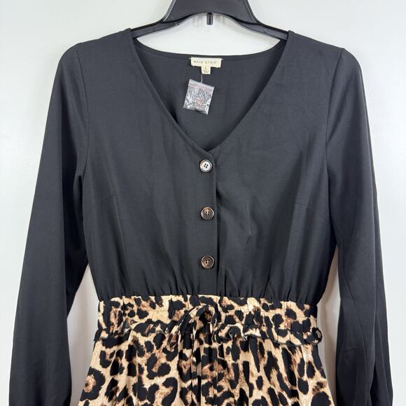 Main Strip NWOT Mini Dress Large Long Sleeved Leopard Print Ruffle Skirt Animal - Picture 2 of 14
